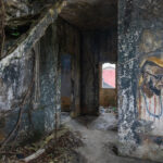 Street art and strangler figs inside Ganamet House, Grand Bassam (image by Inger Vandyke)