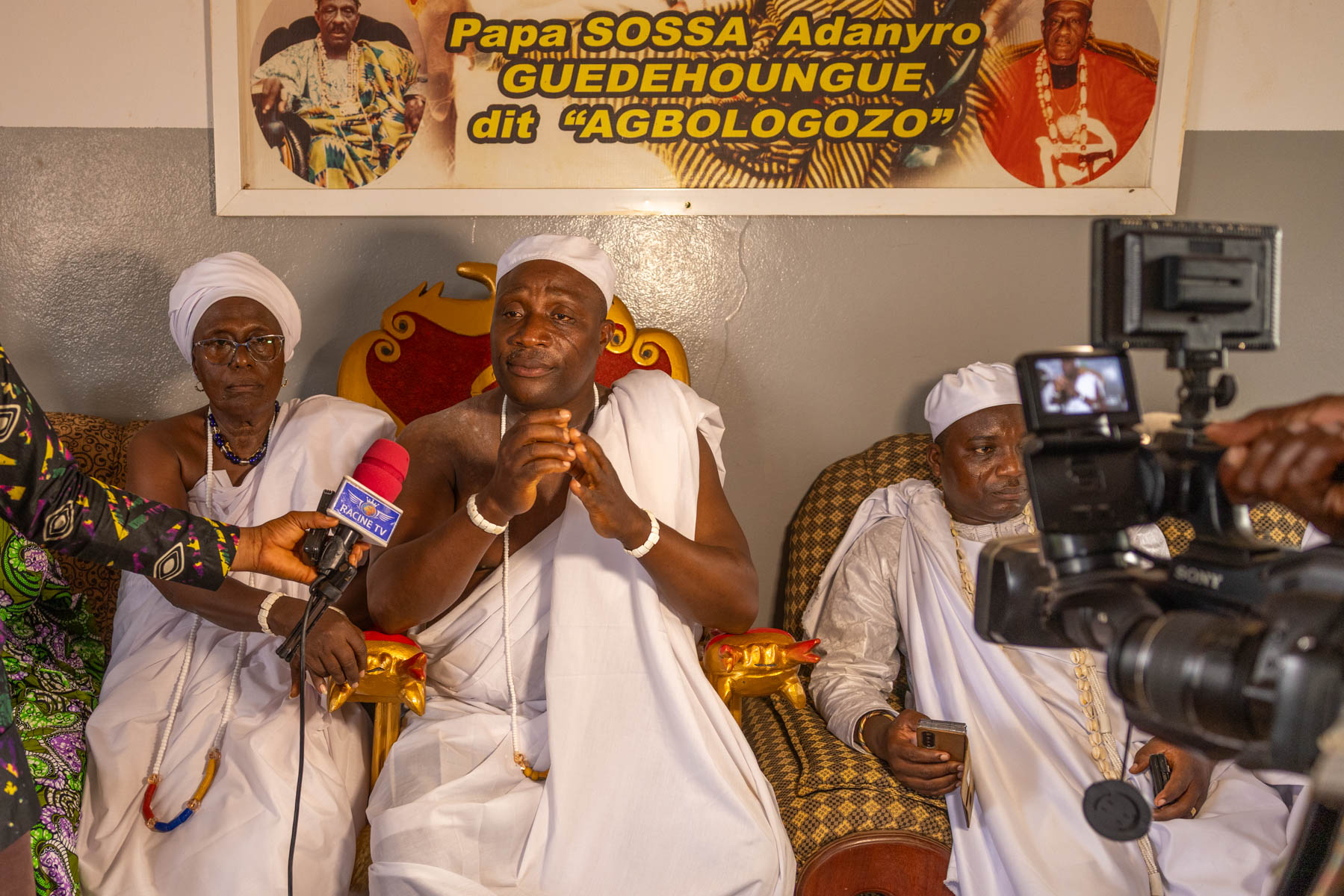 King Agassa, the vodun leader gives an interview for national television (image by Ingrid Koedood)