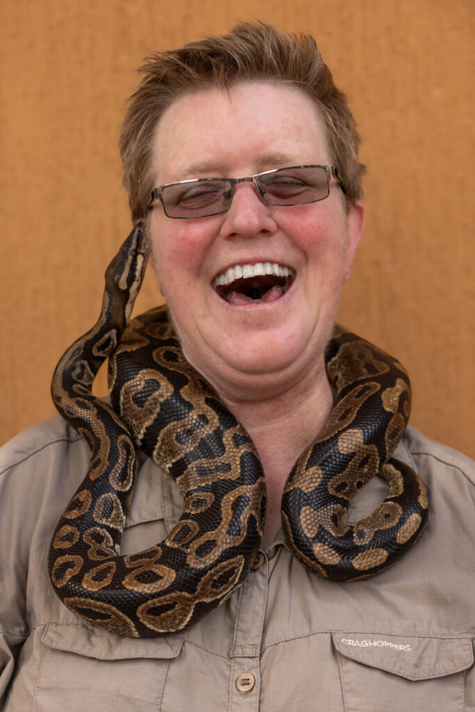 Chrys and the python: a surprisingly cozy meet-up (image by Ingrid Koedood)