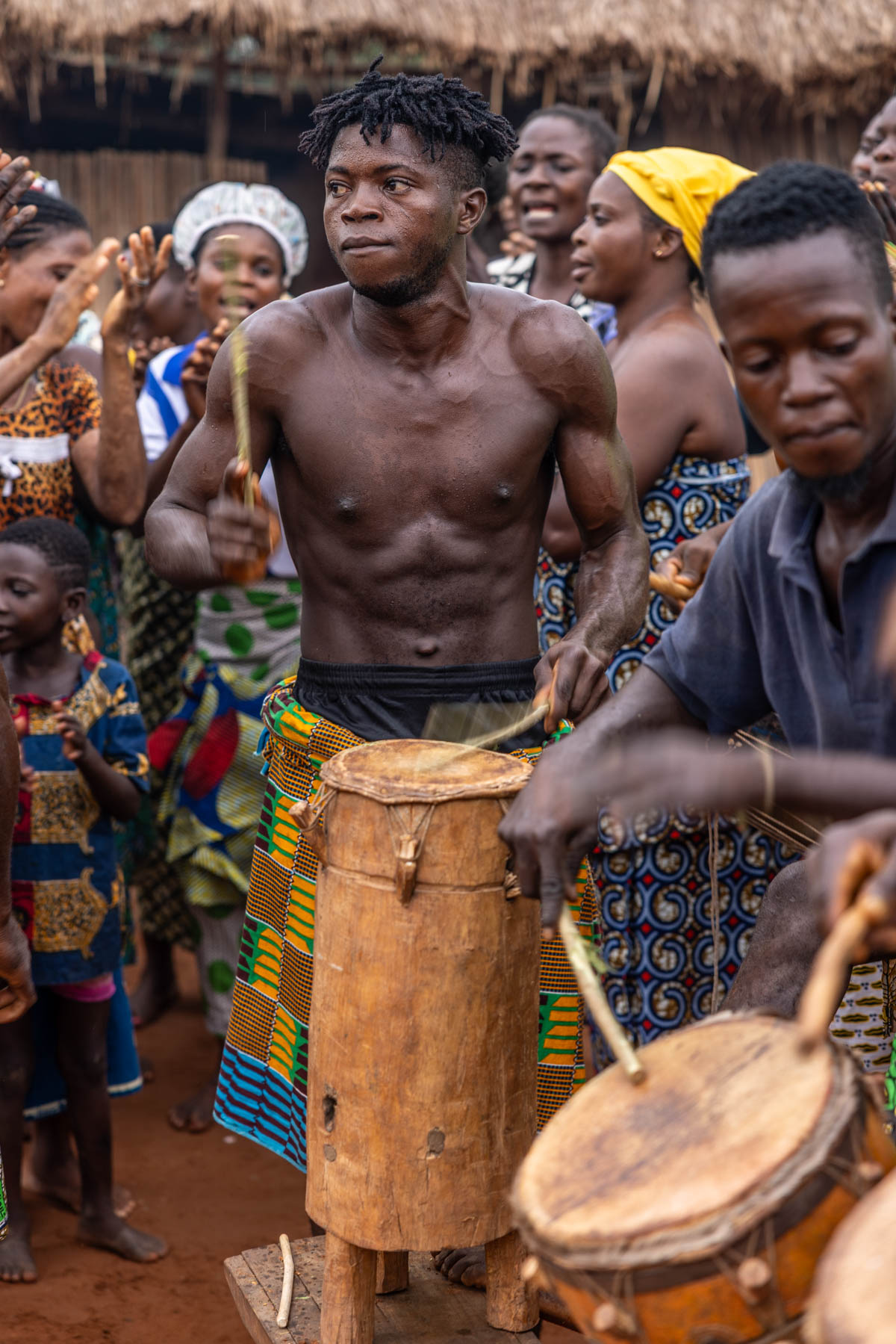 During the Zangbeto ceremony we were welcomed with drums and dance. The drummers play for hours, an act of pure endurance (image by Ingrid Koedood)