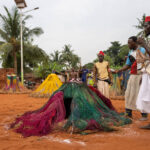 Zangbeto: the night guardians. In a powerful moment of the ceremony, they showed the costume was empty, the costume appears to move on its own (image by Ingrid Koedood)