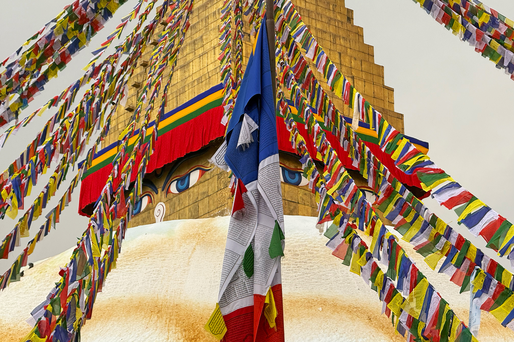 Boudhanath Stupa, prayer flags reaching up to heaven (Image by Mike Watson)