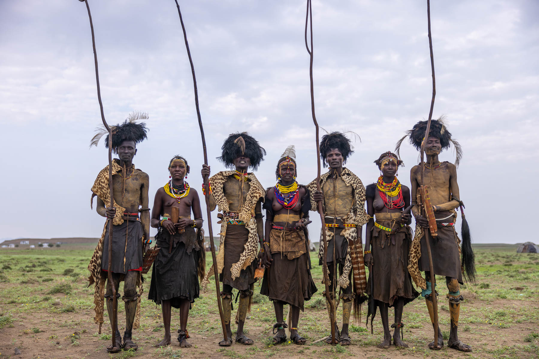 After the Dimi ceremony, Dassanech men and women stand in their tradtional attire. (image by Ingrid Koedood)