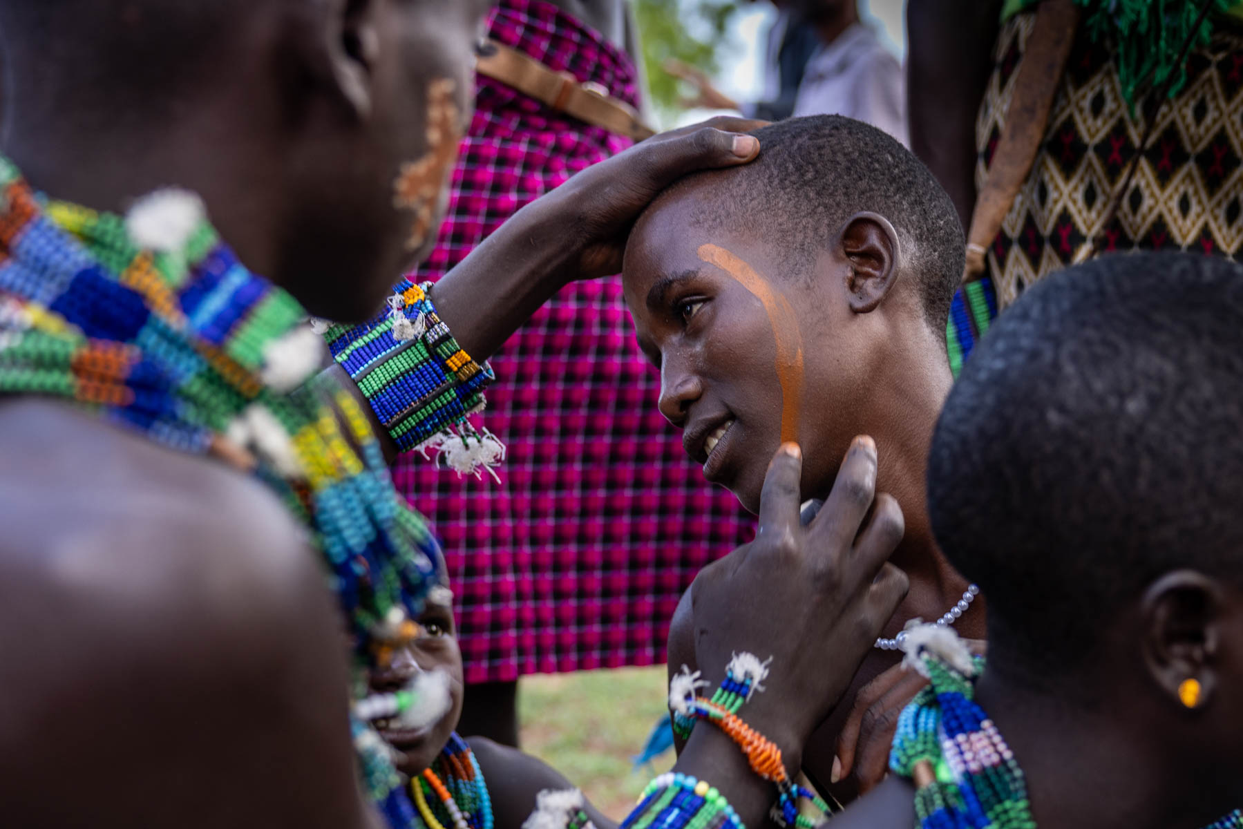 During the Hamar ceremony the Maza (the whipper) is painted and adorned with body markings to prepare for his role in the event (image by Ingrid Koedood)