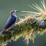 Black-cheeked Woodpecker male on a moss-laden branch (image by Oliver Krueger)