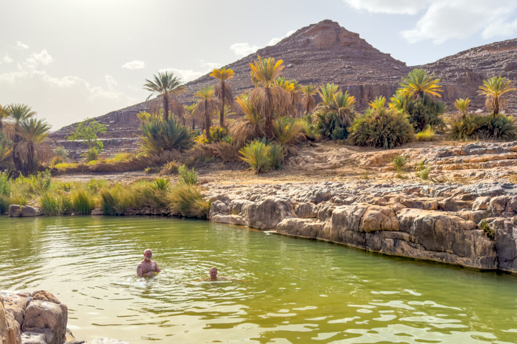 Pete and James swimming at the oasis of In Telat (image by Inger Vandyke)
