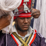 A Sabiba warrior being dressed in the preparation session for Al Mirhan (image by Inger Vandyke)