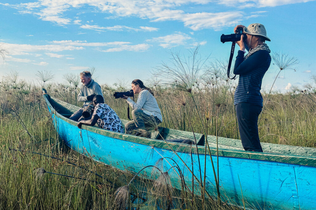 What a wonderful afternoon we had on the Mabamba Swamp, photographing Shoebills in the papyrus from wooden boats (image by Virginia Wilde)
