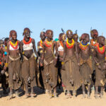 A line of Dassanech girls at the ceremony of Guol (image by Inger Vandyke)