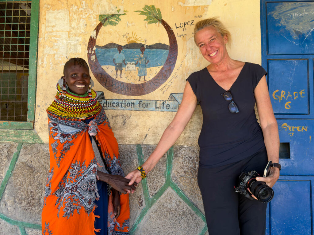 Meeting the mother of a lovely young Turkana girl who we are supporting through high school in Kenya (image by Inger Vandyke)