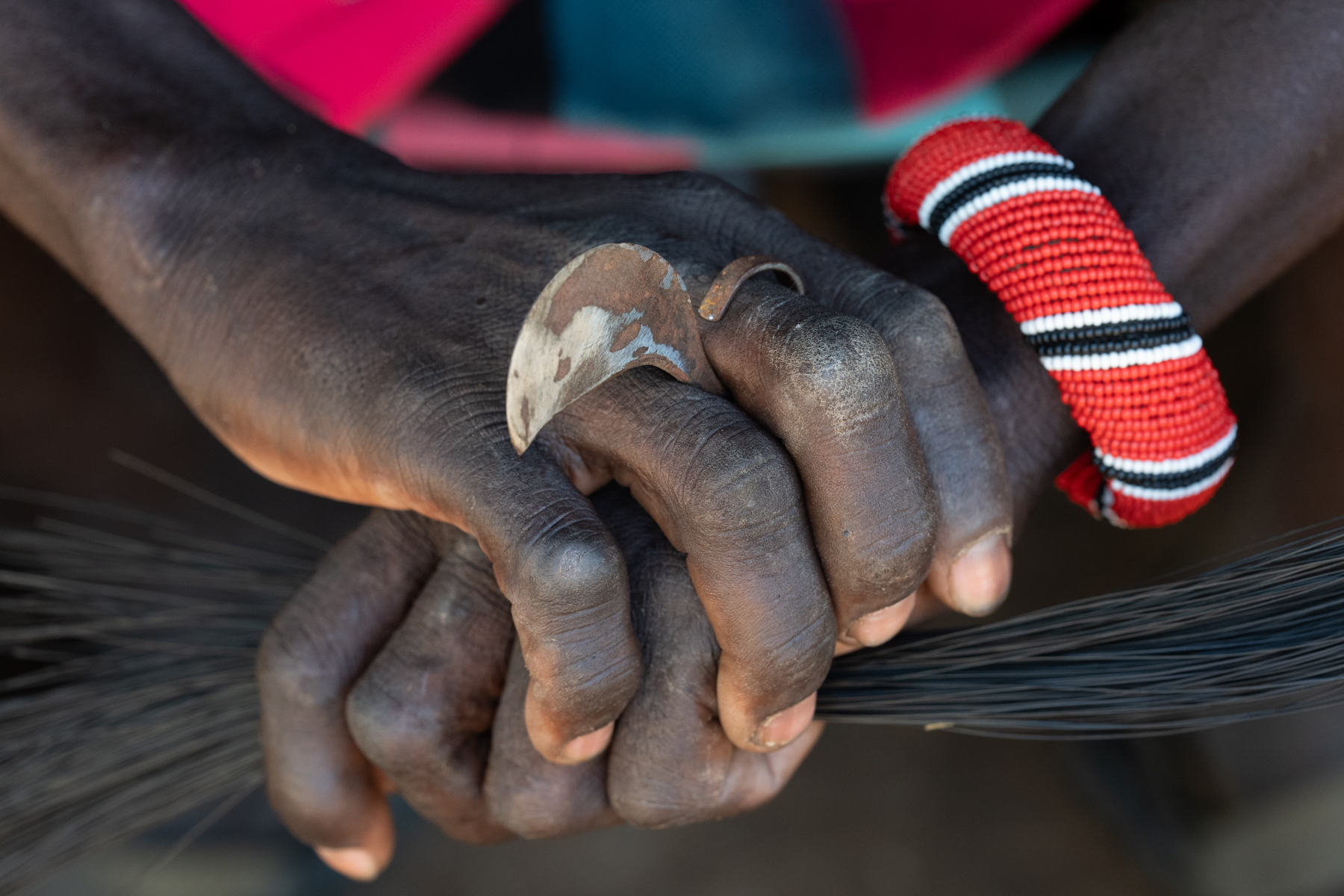 Finger blade worn by a Pokot headman. This tiny weapon is used in fights. (image by Inger Vandyke)