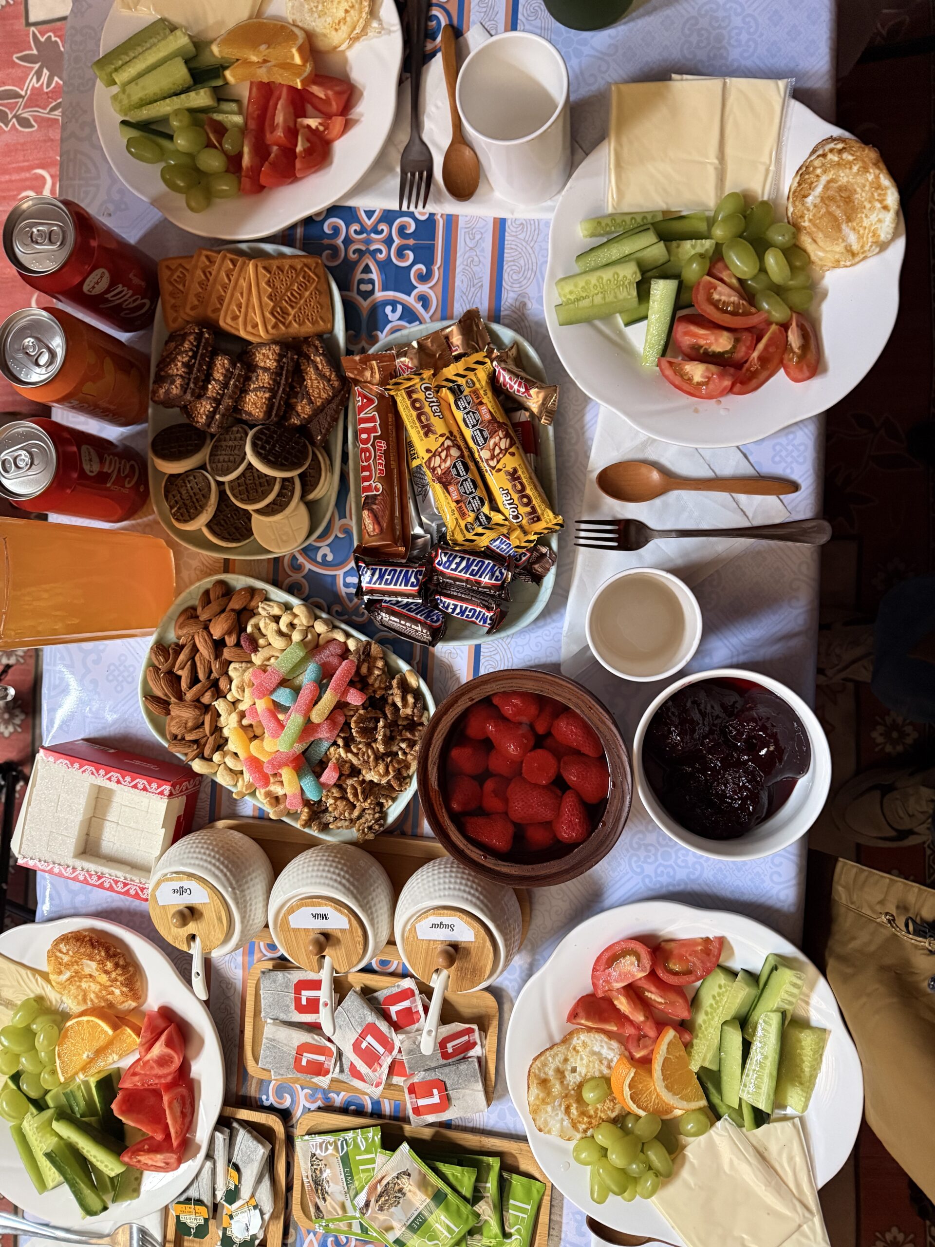 A generous breakfast spread, with far more on the table than we could ever finish (image by Ingrid Koedood)